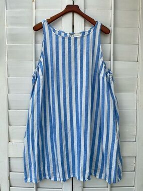 Ava & Viv Blue and White Striped Limen blend Sundress